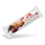Poppins Granolies Oat Bar with dark chocolate and cranberry, a nutritious grocery snack bar on a white background.