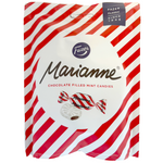 Fazer Marianne chocolate-filled mint candies in colorful wrappers, showcasing the confectionery snack's packaging and vibrant design.
