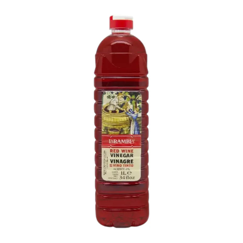 La Rambla Red Wine Vinegar 1000ml bottle with label, clear glass container showing dark red vinegar inside