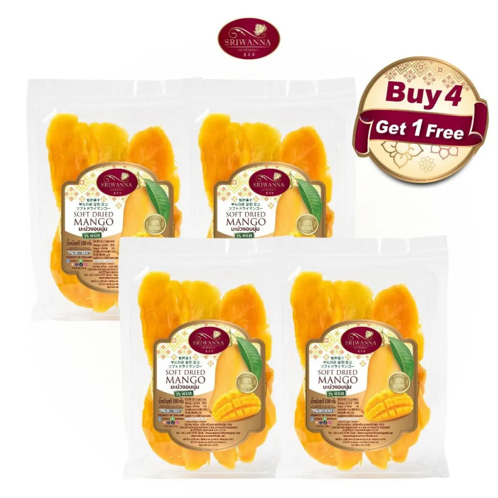 Sriwanna Soft Dried Mango Buy 4 Get 1 Free 100g