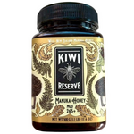 Jar of Kiwi Reserve NZ Monofloral Manuka Honey MGO 265+ with golden honey drizzled on top.