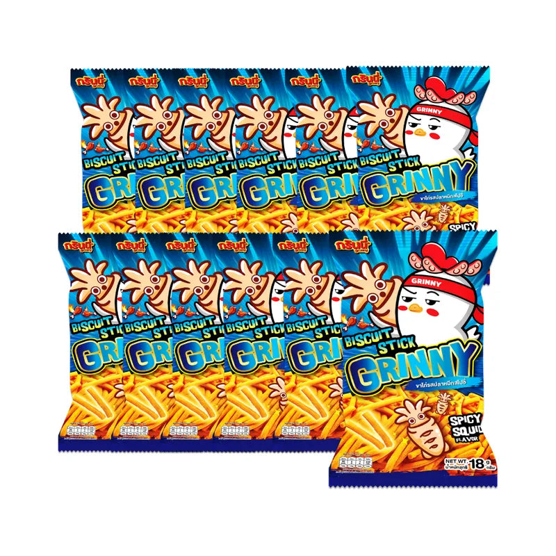 GRINNY BISCUIT STICK SPICY SQUID FLAVOUR . (PACK 12 PCS) 18g