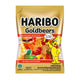 Colorful HARIBO Gummy Gold Bears in a clear bag, showcasing bright yellow, red, green, and orange gummy bear candies.