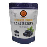 Organic Baboo Acai Powder for healthy snacks, 100% raw and natural, in a clear container with a scoop, ideal for smoothies and bowls.