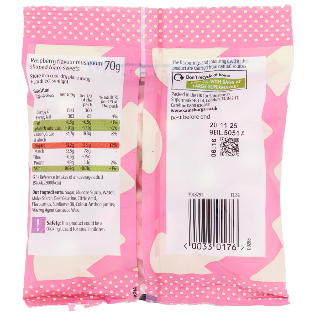 Sainsbury's Rasberry Foam Mushroom Sweets