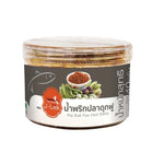 J-lek Catfish Chili Paste 40g in a clear jar, showing vibrant red chili paste with visible chili flakes and catfish flavor.