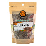 Baboo Chia Seeds in a clear glass jar, showcasing small, black and white chia seeds, ideal for healthy grocery options.