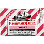 Fisherman's Friend Cherry healthy confectionery snack featuring cherry-flavored lozenges in a clear wrapper.