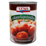 Canned Brook Whole Peel Tomato in 565g can, showing the label with ripe tomatoes inside. Ideal for cooking and sauces.