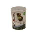 Doi Tung Macadamia Nuts with natural flavor, shown in a close-up image of roasted, crunchy snacks in their packaging.