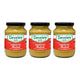 Three bottles of DEVELEY Medium Hot Mustard in 350g packs, showing the mustard bottles with yellow labels and caps.