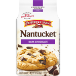 Pepperidge Farm Dark Chocolate Cookies in a clear snack package, showing the chocolate cookies with dark chocolate coating.
