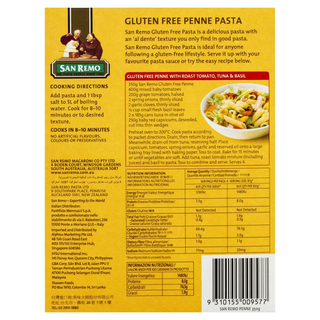 San Remo Penne Pasta Gluten Free