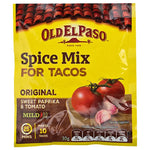 Old El Paso Taco Seasoning 30g dry spice packet with vibrant red and yellow packaging for flavorful taco seasoning.