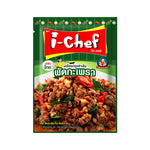 I-CHEF Hot Basil Stir-fry Sauce 50g dry grocery packet with vibrant basil and chili ingredients on the packaging