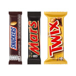 Twix Double Bar Mars Snickers 50g chocolate bars from Twix, featuring layered caramel, nougat, and chocolate in a dry grocery product image.