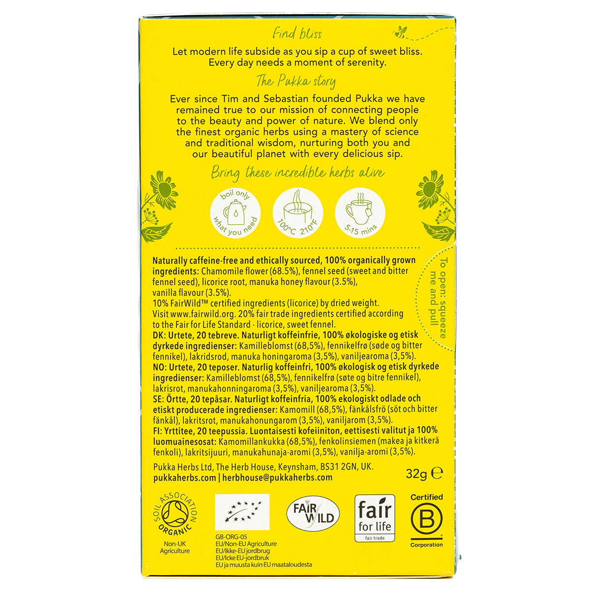 Pukka Chamomile, Vanilla & Manuka Honey Tea Caffeine Free