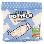 Sainsbury's Milk Bottle Sweets in colorful plastic bottles, classic confectionery snacks with milk bottle candies inside.