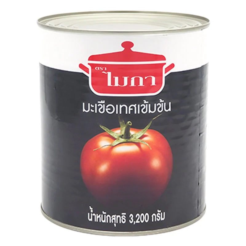 MICA Tomato Paste 3.2 Kg jar showing smooth, rich red tomato concentrate with label and sealed lid.