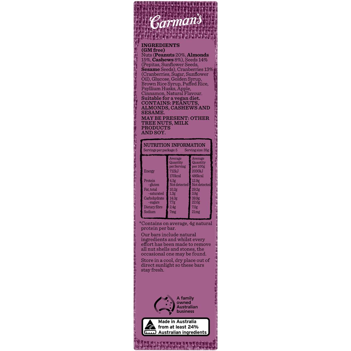 Carman's Almond Cashew & Cranberry Bars