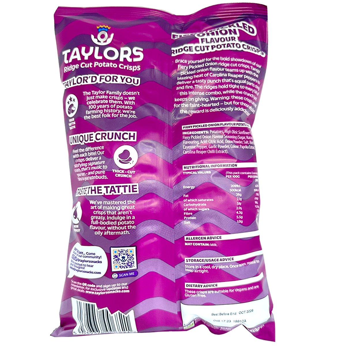 Taylors Fiery Pickled Onion Ridge Cut Potato Crisps