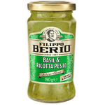 Filippo Basil and Ricotta Pesto jar, creamy green pesto with basil and ricotta cheese, in a glass container.