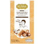 Kunna Coconut Crispy Rolls, a package of crunchy coconut confectionery snacks with toasted coconut flakes inside.