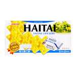 Haitai Saltine Crackers 141g box, dry grocery snack with crispy, salted crackers for snacking or cooking.