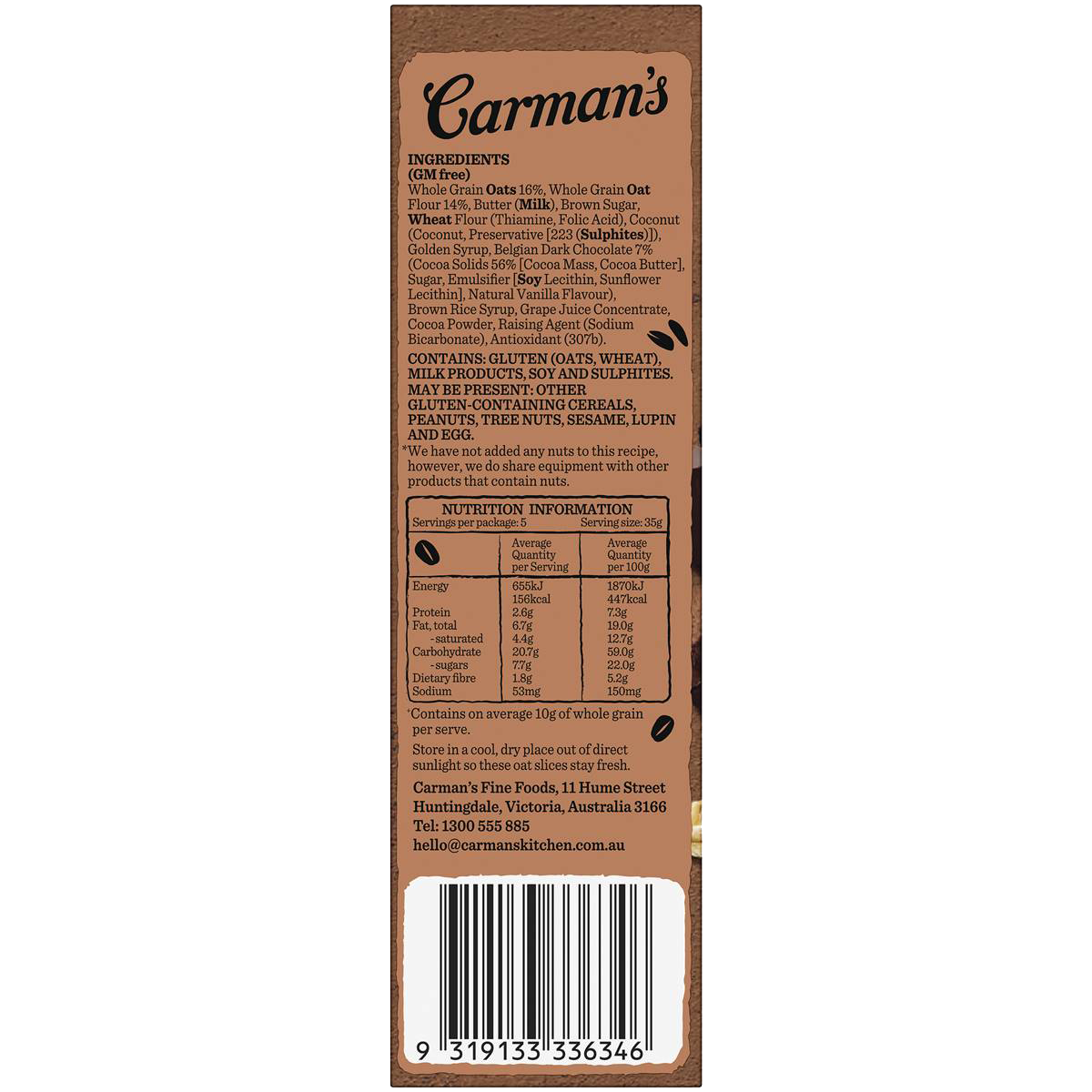 Carman's Oat Slice Begian Choc Brownie