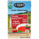 Cirio Creamy Tomato Soup in a bowl, showcasing smooth, vibrant red tomato soup with a creamy texture.