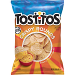 Tostitos White Corn Round confectionery snack in a clear bowl, showing crispy, golden white corn chips.