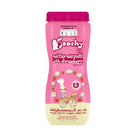 Peachy Cereal Puff Snacks mixed with strawberries, dry grocery snack with colorful puffed cereal and berry pieces.