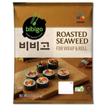 Cj Bibigo roasted seaweed snack in a package, crispy and seasoned, ideal for healthy confectionery snacking.