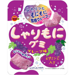 Bourbon Sharimoni Gummi Grape Aji confectionery snacks with colorful grape-shaped gummies on a white background.