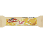 Mcvitie Digestives Lemon Lemtops confectionery snack with lemon-flavored biscuits and chocolate coating, displayed on a white background.