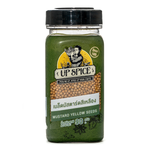 United Mustard Yellow Seeds in a clear container, showcasing vibrant yellow mustard seeds for culinary use.