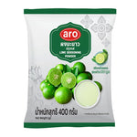 A jar of ARO Lime Seasoning Powder 400g, dry grocery product, with a green lime flavor seasoning in a clear container.