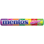 Colorful Mentos Rainbow confectionery snacks in a clear bag with assorted rainbow-colored candies.