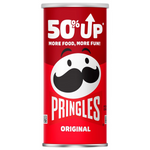 Pringles Original Potato Chips in a can, showing crispy, golden snack slices from the Pringles confectionery snack line.