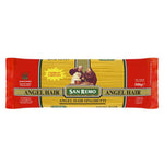 San Remo Angel Hair Spaghetti in a grocery setting, showcasing the thin, delicate pasta ready for cooking.