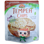 Woh Tempeh Chips Sour Cream, confectionery snack with crispy tempeh pieces coated in sour cream flavor, close-up view.