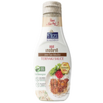 Nize Seasonings Teriyaki Sauce bottle, grocery product with a dark soy-based sauce in a clear plastic bottle with a red cap.