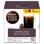 Nescafe Dolce Gusto Americano coffee drink in a clear glass mug with a rich, dark coffee and a frothy top.