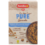 Familia Pure Granola in a bowl with fresh fruits and nuts, showcasing the healthy breakfast option from Familia grocery brand.