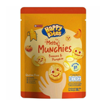 Namchow Happy Bites Banana and Pumpkin confectionery snacks in colorful packaging with banana and pumpkin illustrations.