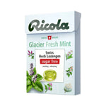 Ricola Fresh Mint Sugarfree confectionery snacks in a clear bag with individually wrapped mint candies, showcasing fresh mint flavor.