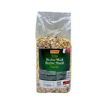 Hahne Bircher Muesli in a 1000g package, dry grocery product with oats, dried fruits, and nuts in a clear bag.