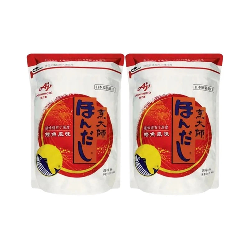 AJINOMOTO Hondashi Katsuo Dashi dried bonito stock granules, 1kg packs, Japanese-made, for flavorful broth and cooking.