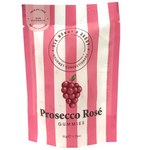 Ask Mummy & Daddy Prosecco Rose Gummies, colorful confectionery snacks in a clear bag with pink and rose-colored gummies.