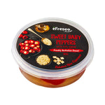 Makro Sweet Peppers with Feta Cheese in 185g package, showing vibrant peppers and crumbled feta on a white plate.